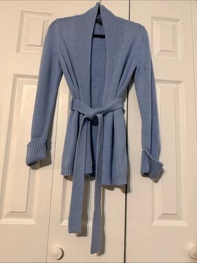Express Light Blue Knit Belted Cardigan